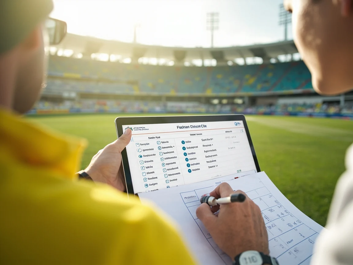 Final fantasy cricket lineup lock review on a laptop and paper checklist