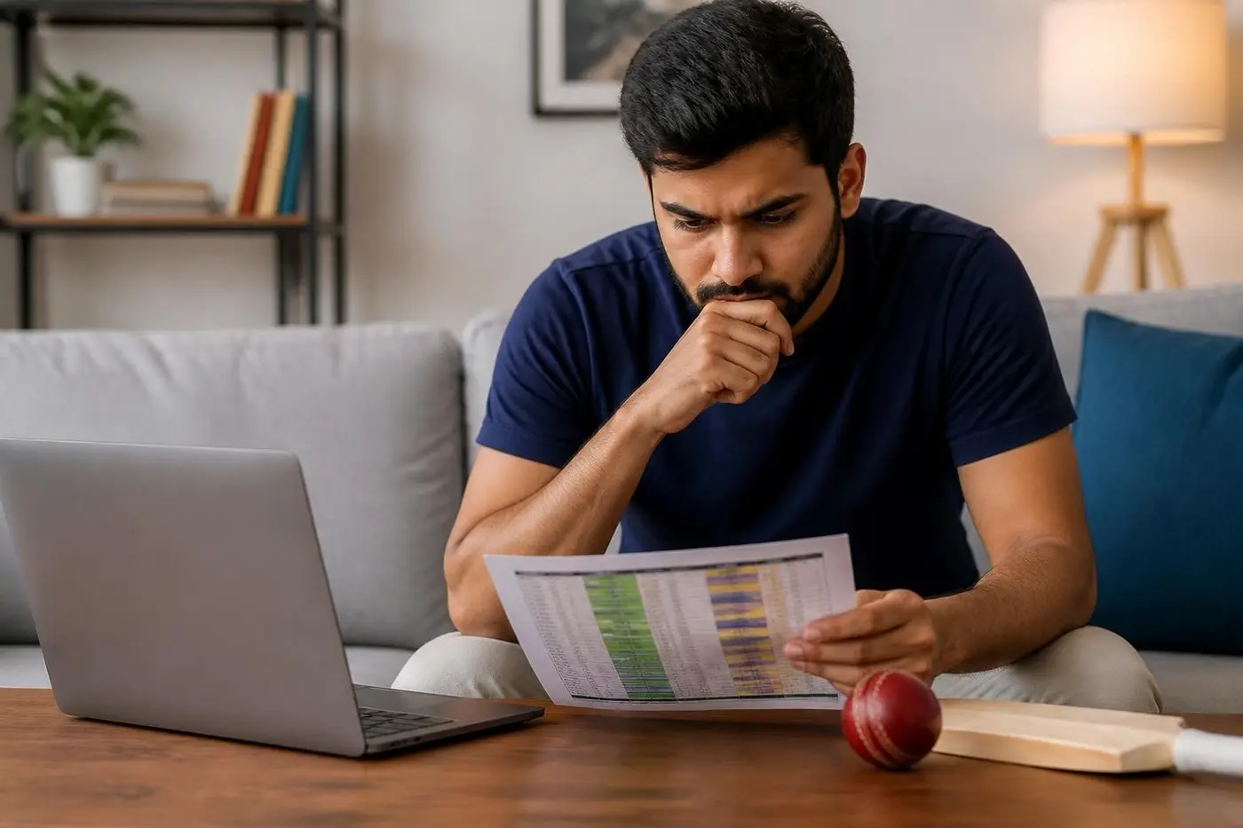 Cricket analyst reviewing an IPL fantasy team before a match