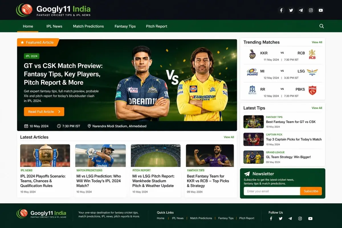 Googly11 fantasy cricket guides and player comparison tools