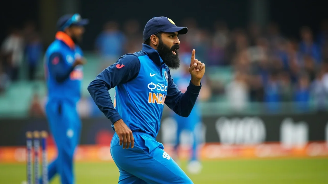 Tight sideline action frame of a left-arm spinner in delivery stride during an ODI against England